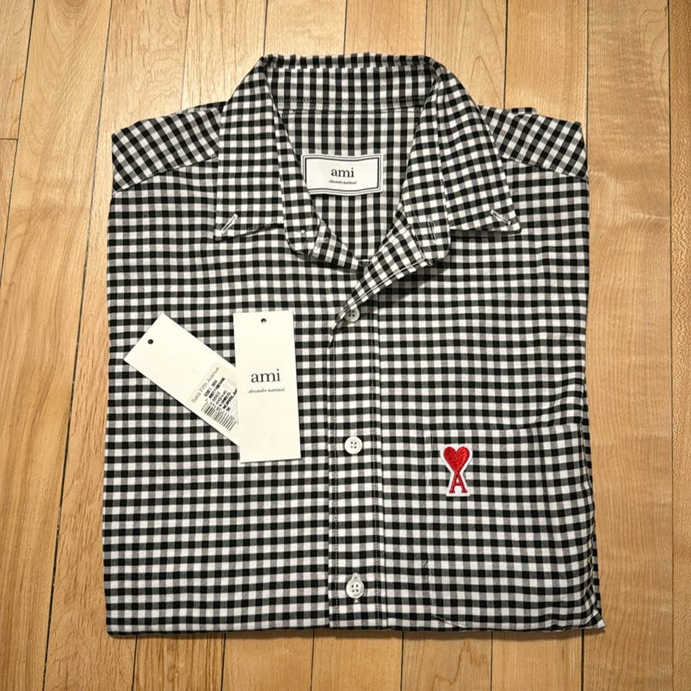 Ami Paris Check Pattern Shirt Unisex Size 36